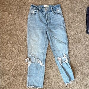 Abercrombie & Fitch Light Blue Distressed Straight-Leg Jeans